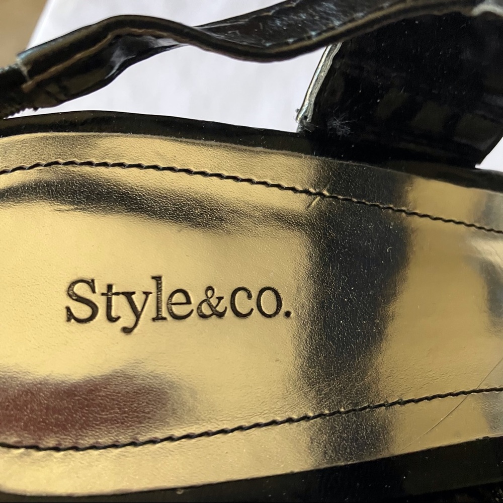 Style & Co. Black woven strap, sling back wedge heel,  Jute heel 4” Size 9 - Picture 7 of 8